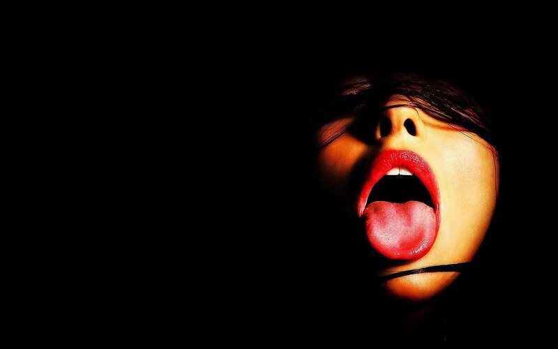 woman with red lips and open mouth