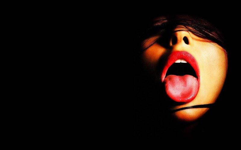woman with red lips and open mouth