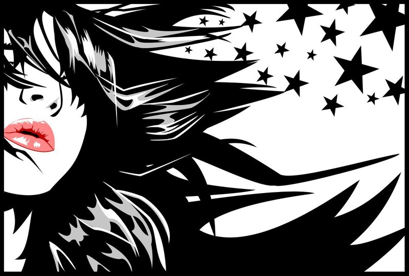 woman with red lips and stars
