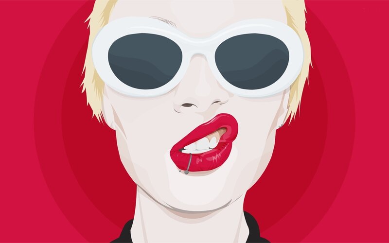 woman with red lips and sunglasses