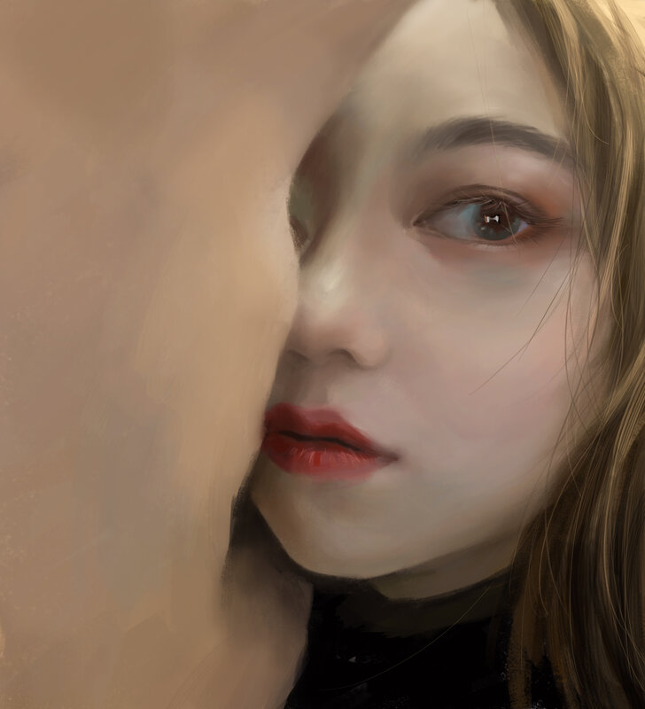 Woman with Red Lips — Beige