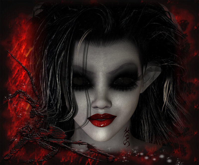 Woman with Red Lips — Black, Dramatic, Digital Art, Spider