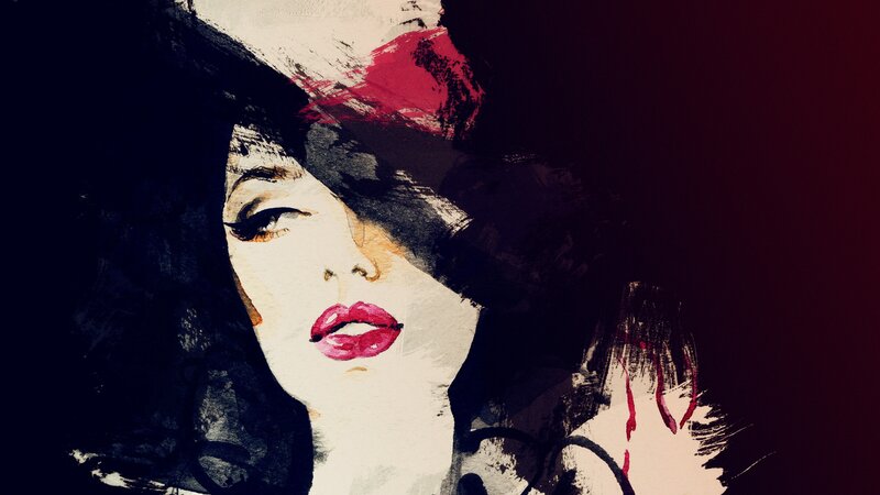 Woman with Red Lips — Black, Dramatic, Illustration, Red Lipstick