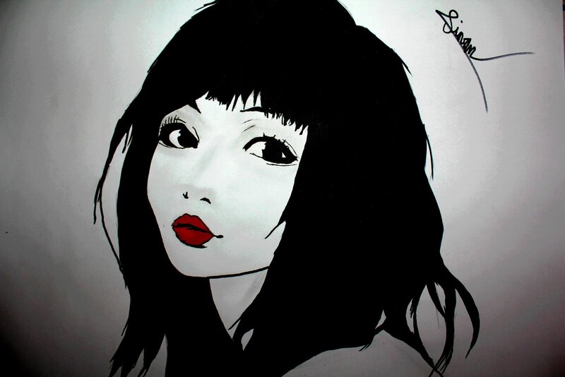 Woman with Red Lips — Black, Dramatic, Manga