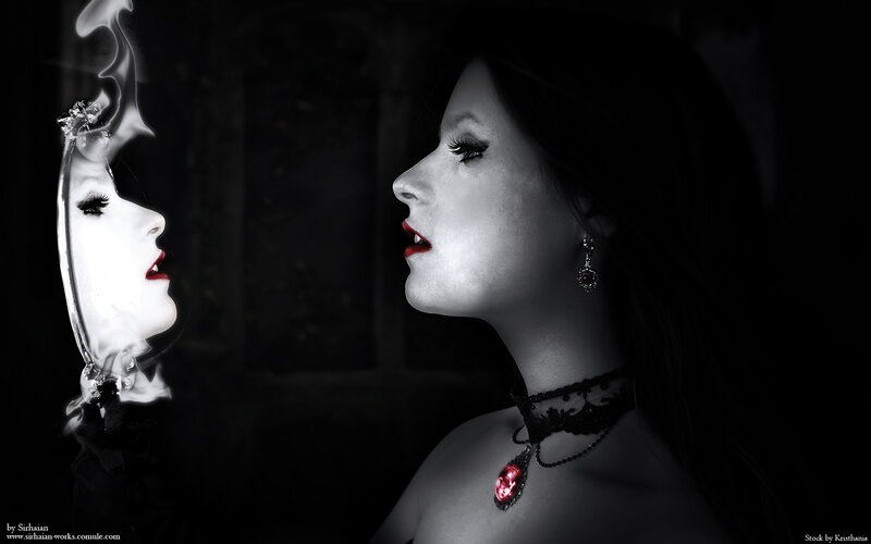 Woman with Red Lips — Black, Dramatic, Night, Digital Art