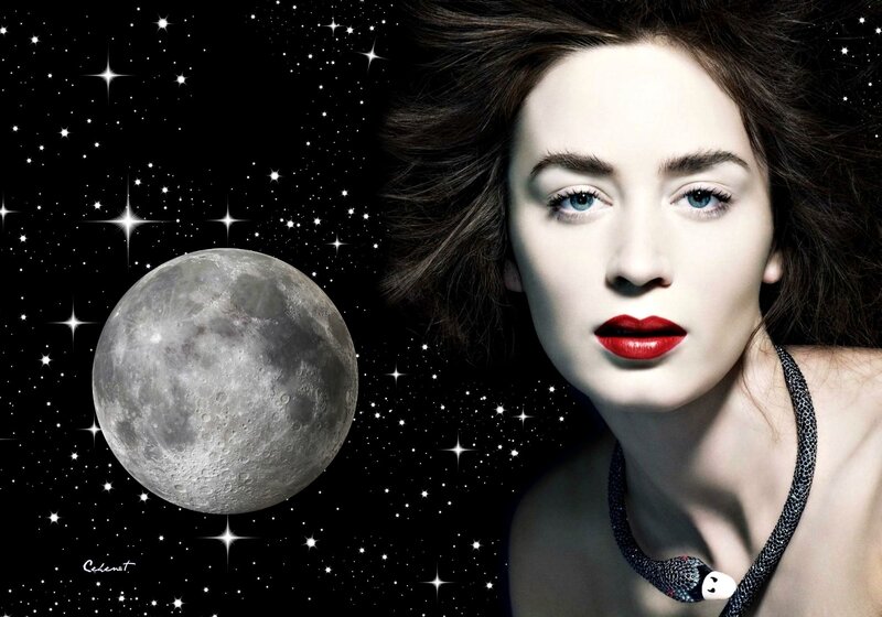 Woman with Red Lips — Black, Dramatic, Night, Photograph, Moon
