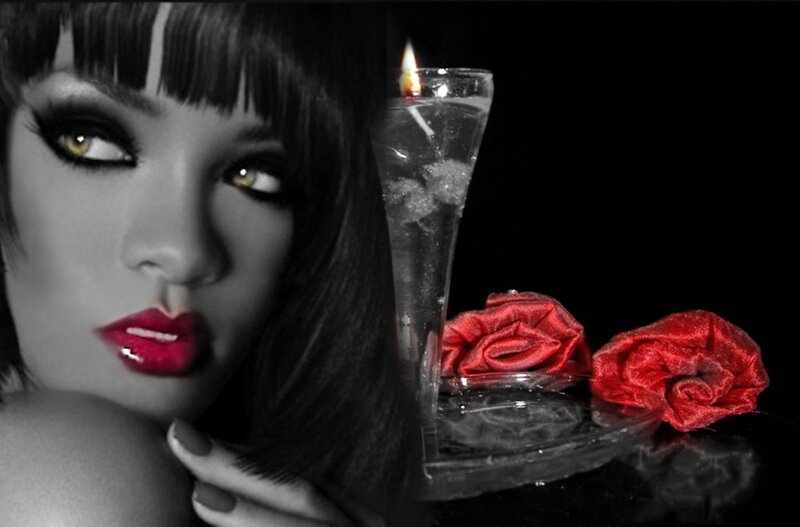 Woman with Red Lips — Black, Dramatic, Night, Photograph