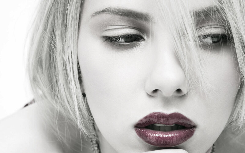 Woman with Red Lips — Black, Dramatic, Photograph, Blonde Hair, Makeup