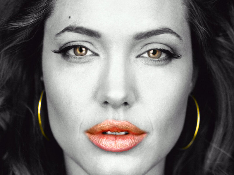 Woman with Red Lips — Black, Dramatic, Photograph, Eyes, Hoop Earrings