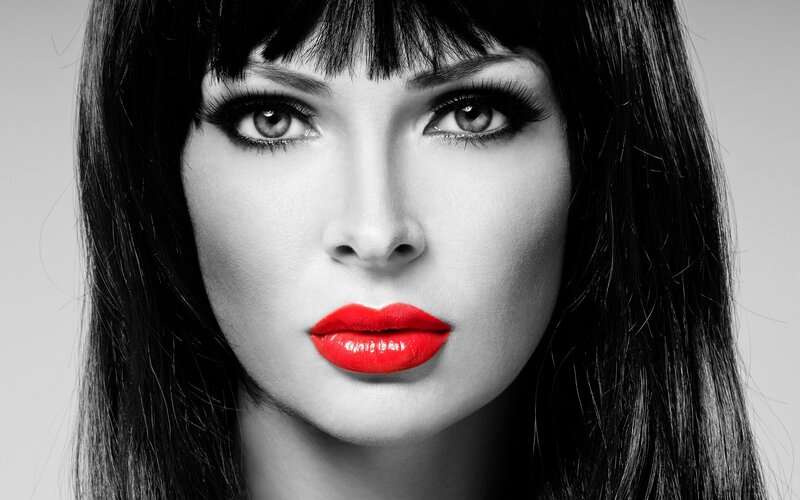 Woman with Red Lips — Black, Dramatic, Photograph, Hair, Eyes, Lipstick