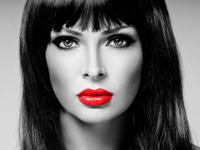 Woman with Red Lips — Black, Dramatic, Photograph, Hair, Eyes