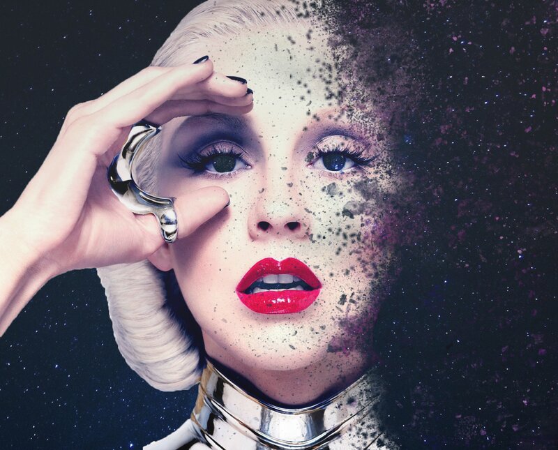 Woman with Red Lips — Black, Dramatic, Photograph, Hand, Ring
