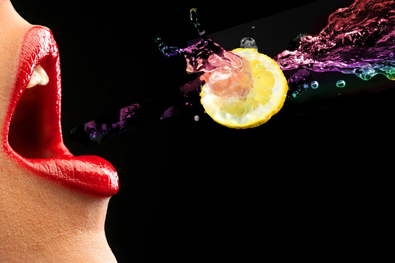Woman with Red Lips — Black, Dramatic, Photograph, Lemon Slice