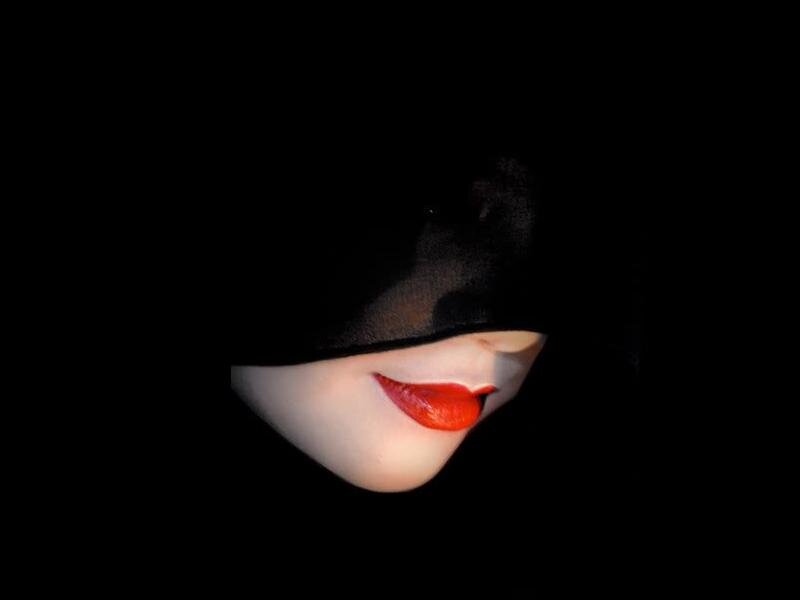 Woman with Red Lips — Black, Dramatic, Photograph, Mask