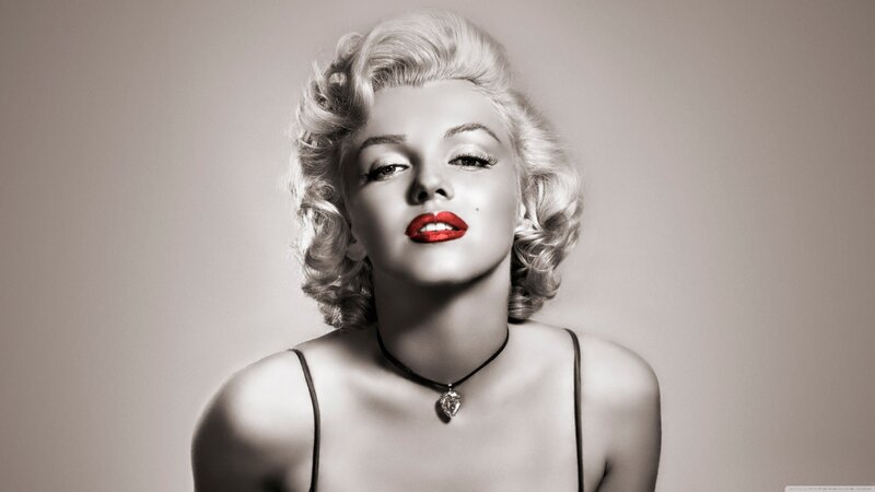 Woman with Red Lips — Black, Dramatic, Photograph, Necklace, Red Lipstick