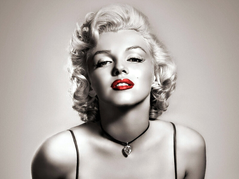 Woman with Red Lips — Black, Dramatic, Photograph, Necklace