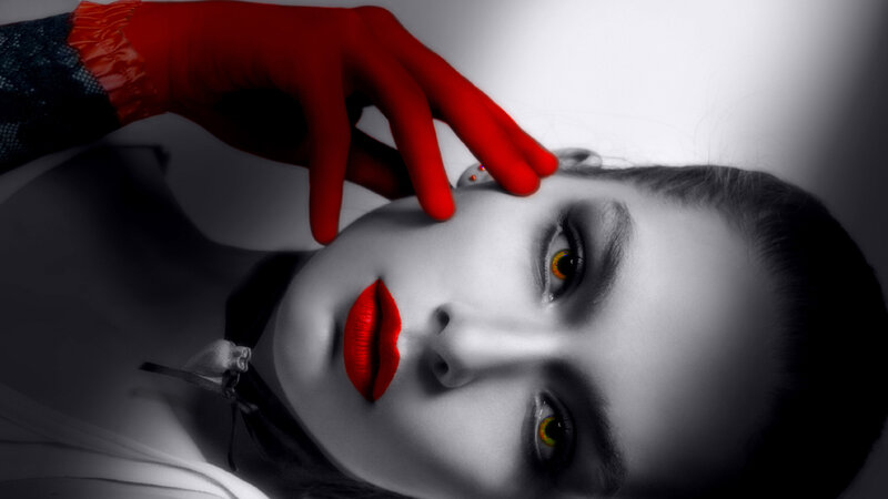 Woman with Red Lips — Black, Dramatic, Photograph, Red Gloves