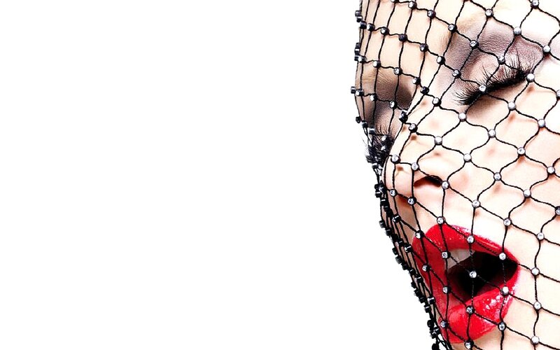 Woman with Red Lips — Black, Dramatic, Photograph, Veil