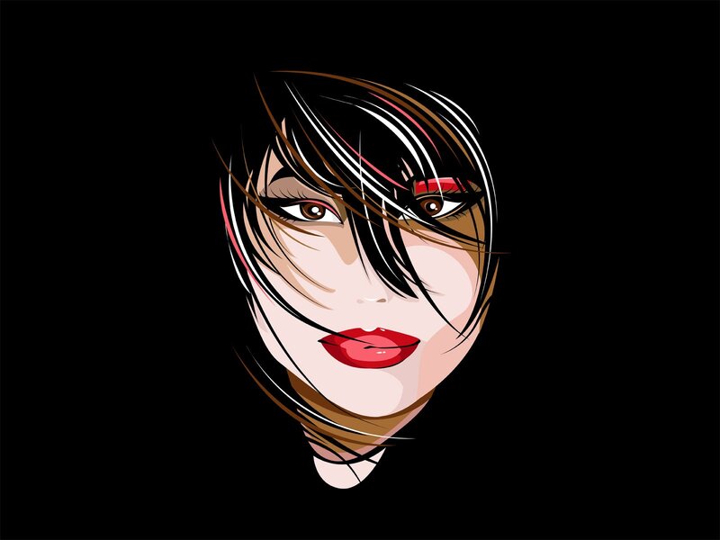 Woman with Red Lips — Black, Dramatic, Vector Art