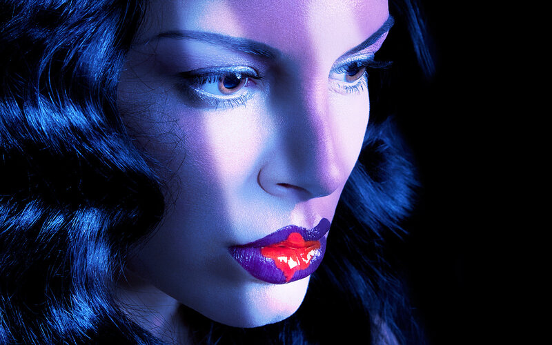 Woman with Red Lips — Blue, Dramatic, Night