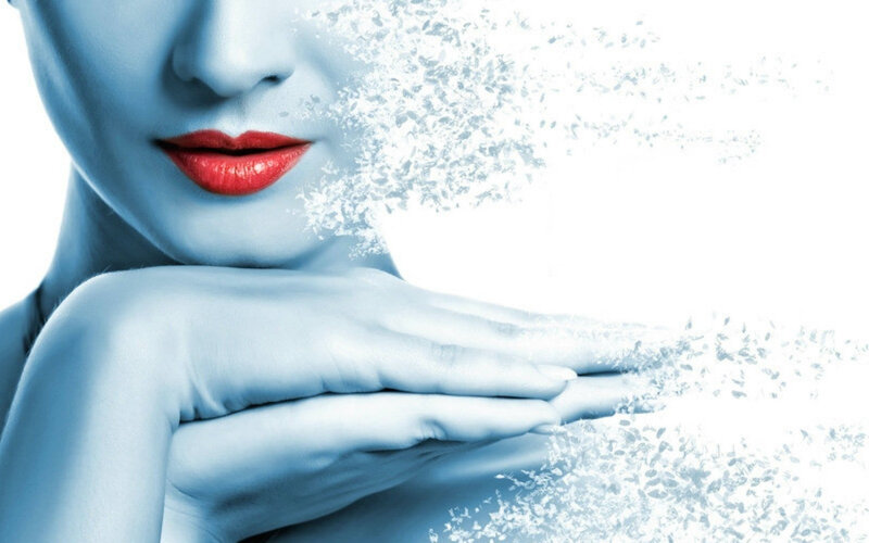 Woman with Red Lips — Blue, Dramatic, Photograph