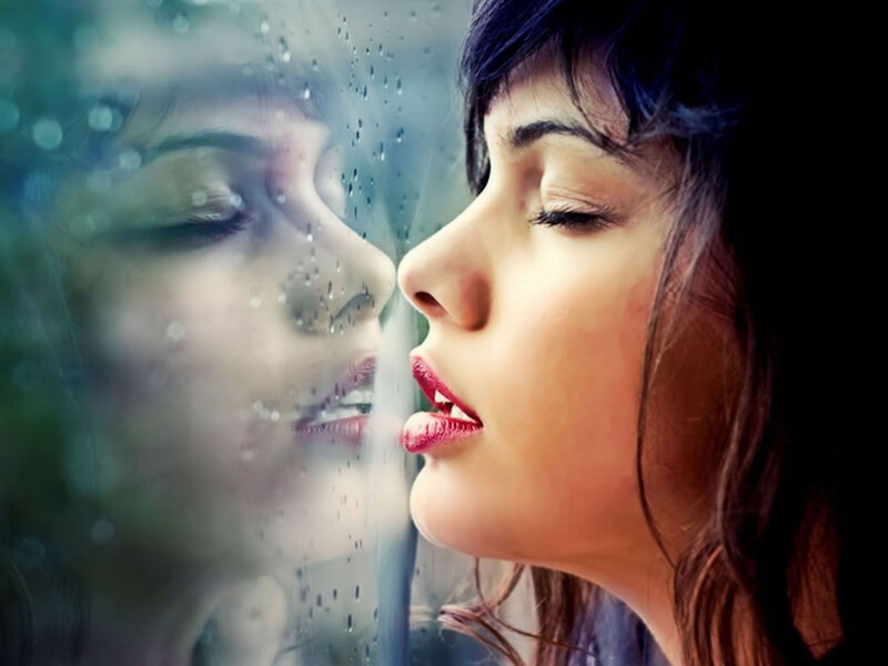Woman with Red Lips — Blue, Dramatic