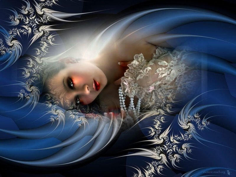 Woman with Red Lips — Blue, Dreamy, Digital Art