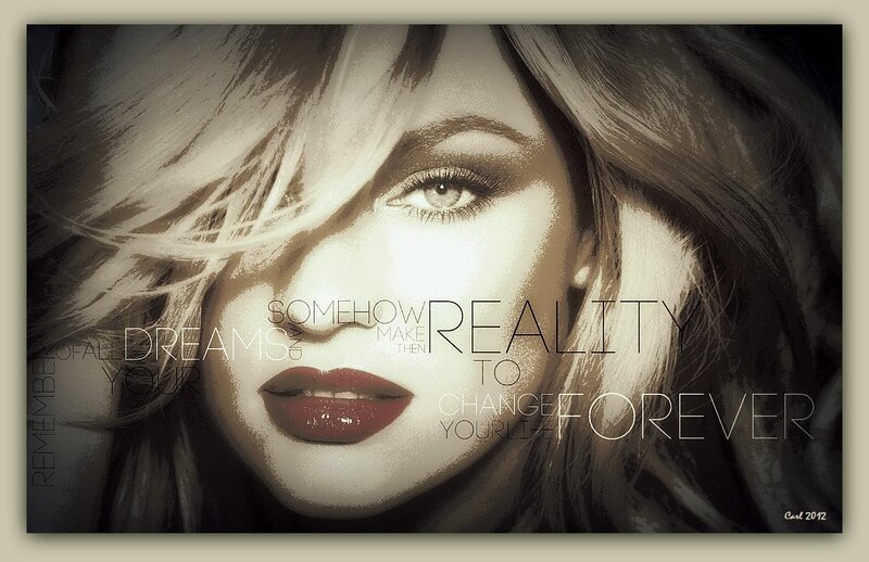 Woman with Red Lips — Brown, Dramatic, Digital Art