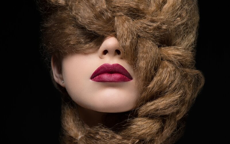 Woman with Red Lips — Brown, Dramatic, Photograph