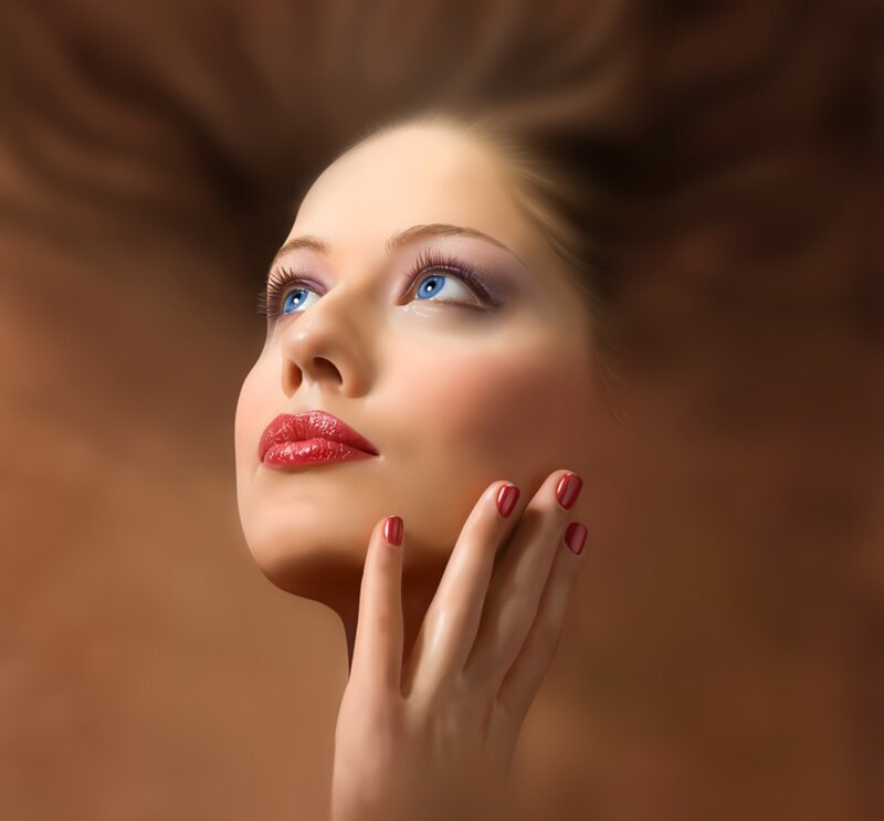 Woman with Red Lips — Brown, Serene