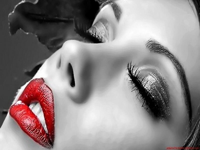 woman with red lips close-up