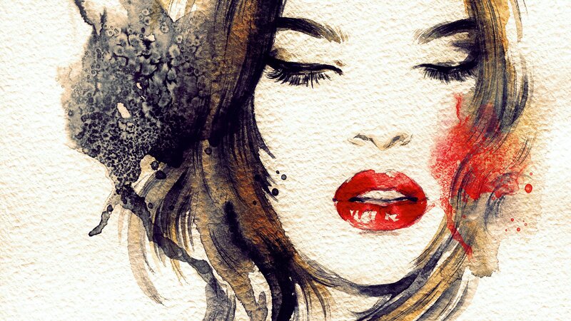 Woman with Red Lips — Dramatic, Illustration, Hair