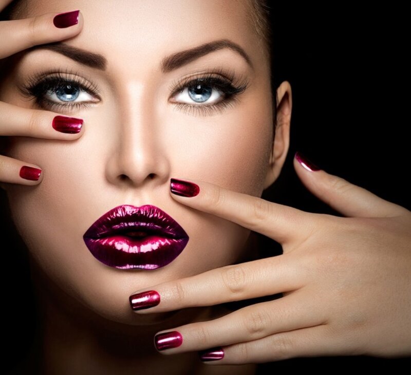 Woman with Red Lips — Dramatic, Photograph, Eyes, Hands