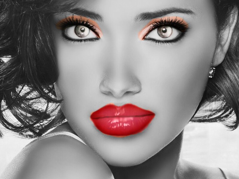 Woman with Red Lips — Dramatic, Photograph, Eyes, Lipstick