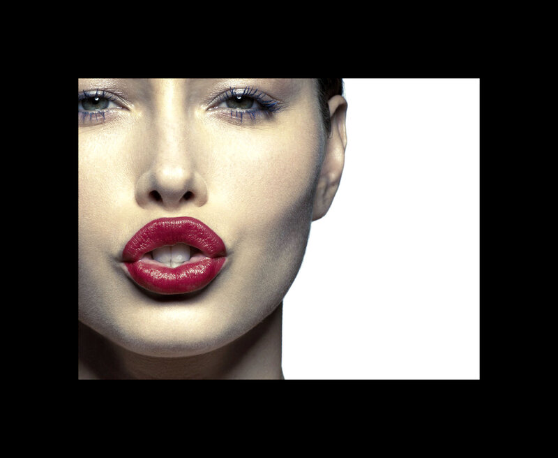 Woman with Red Lips — Dramatic, Photograph, Eyes, Makeup
