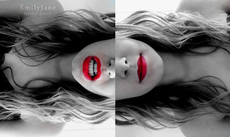 Woman with Red Lips — Dramatic, Photograph, Hair