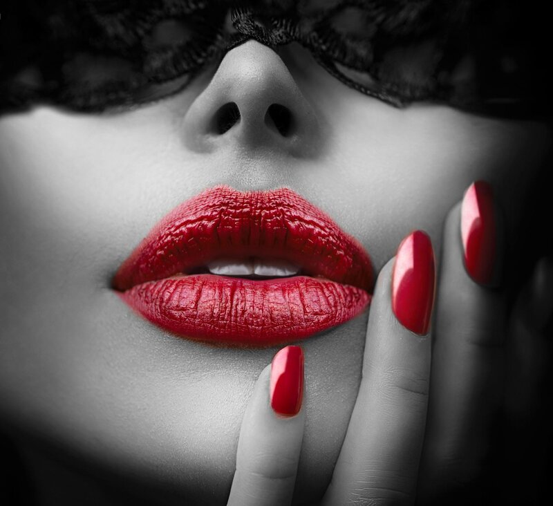 Woman with Red Lips — Dramatic, Photograph, Nail Polish