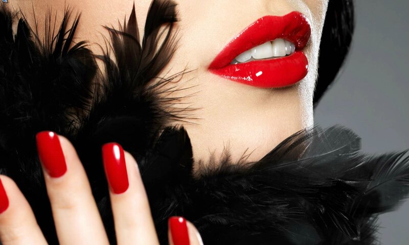 Woman with Red Lips — Dramatic, Photograph, Nails