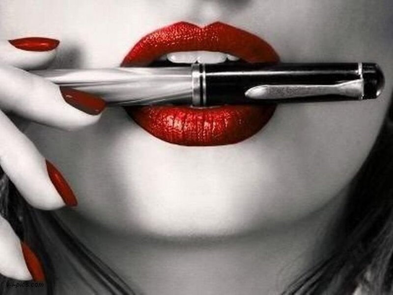 Woman with Red Lips — Dramatic, Photograph, Pen, Nails