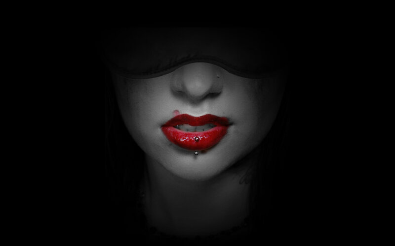 Woman with Red Lips — Dramatic, Photograph, Piercing