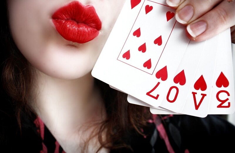 Woman with Red Lips — Dramatic, Photograph, Playing Cards
