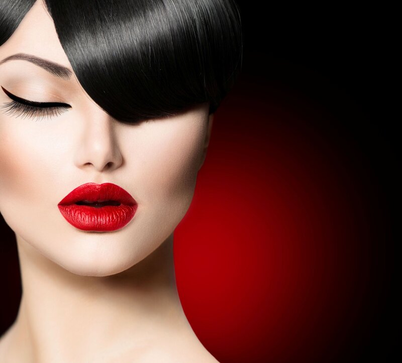 Woman with Red Lips — Dramatic, Photograph, Red Lipstick, Black Hair, Makeup
