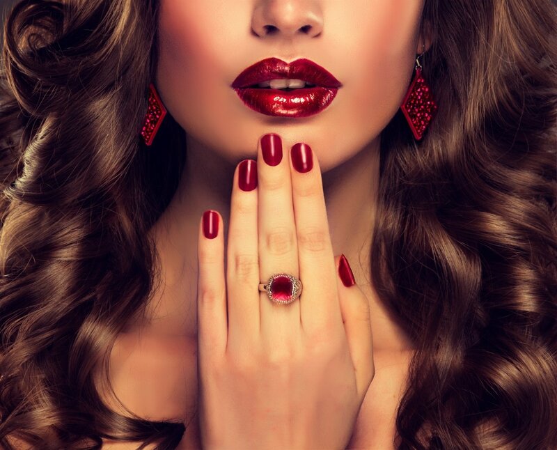Woman with Red Lips — Dramatic, Photograph, Red Lipstick, Ring