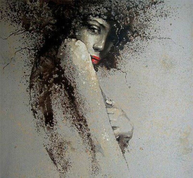 Woman with Red Lips — Gray, Dramatic