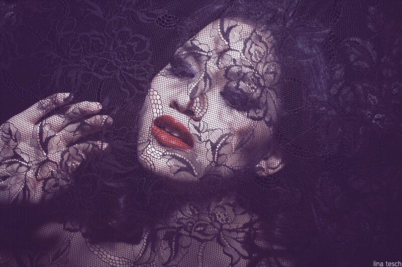 Woman with Red Lips — Purple, Dramatic