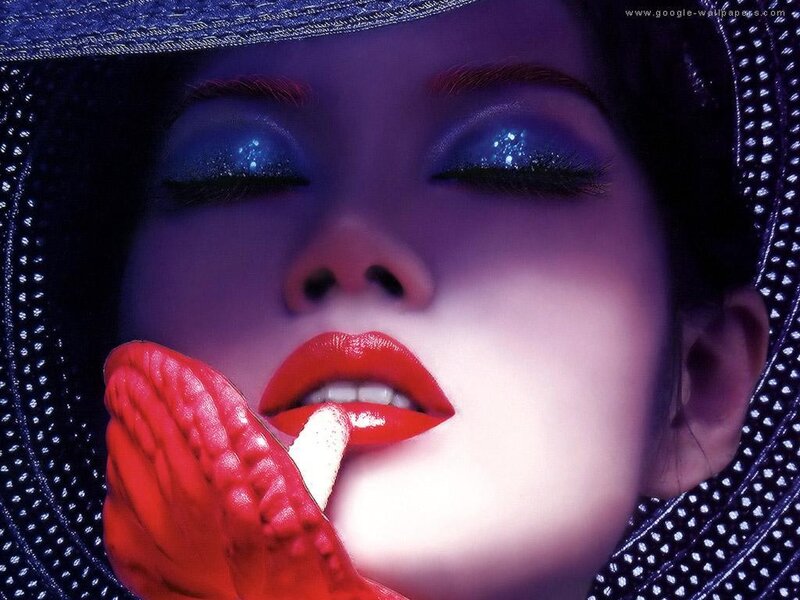Woman with Red Lips — Purple