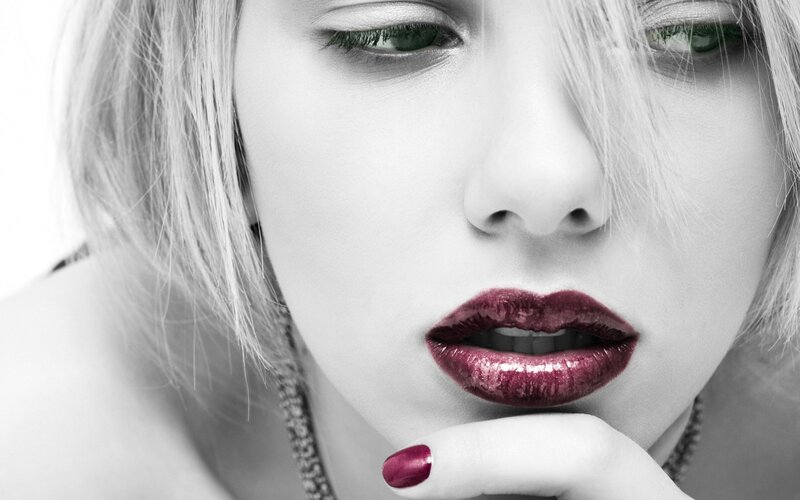 Woman with Red Lips — White, Dramatic, Photograph, Eyes