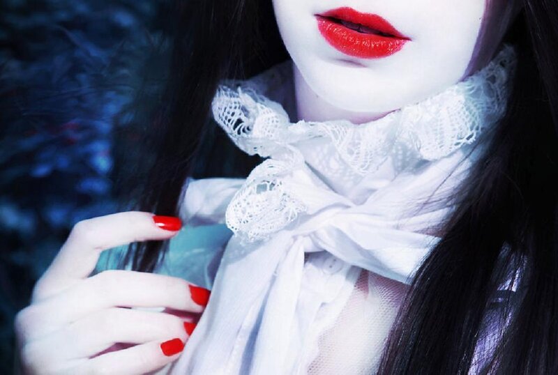 Woman with Red Lips — White, Dramatic, Photograph, Red Lipstick