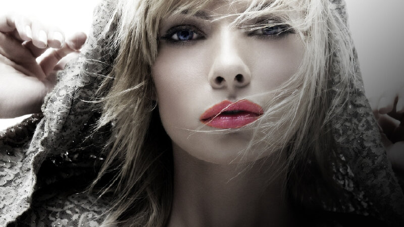Woman with Red Lips — White, Dramatic