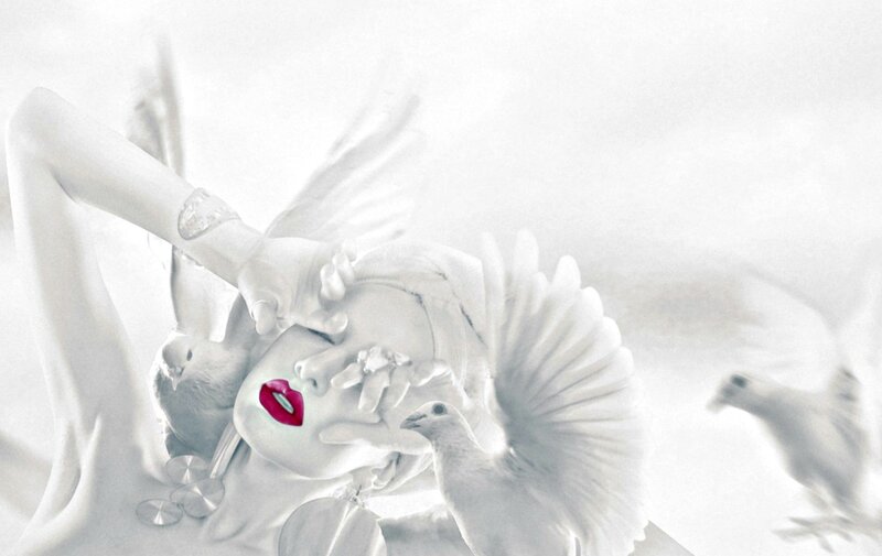Woman with Red Lips — White, Serene, Digital Art